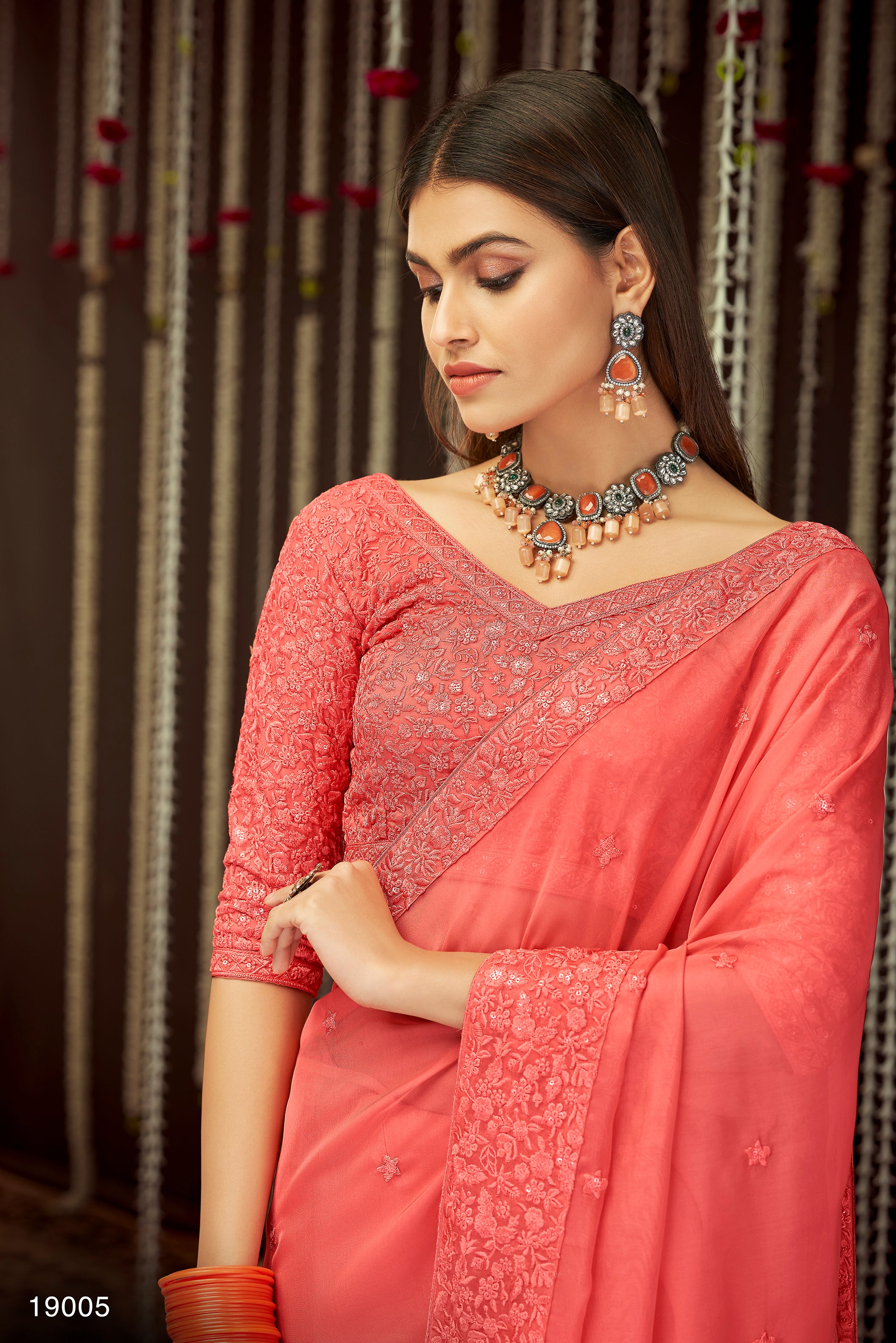 Buy Peach Net Embroidery Cutdana Sweetheart Neck Sequin Saree With Blouse  For Women by Angad Singh Online at Aza Fashions.